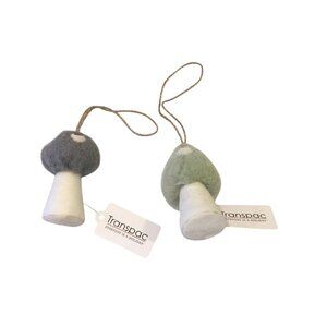 Transpac Felt 3" Mushrooms Set of 2 Gray Cream Polka Dot Sage Green Cream Polka